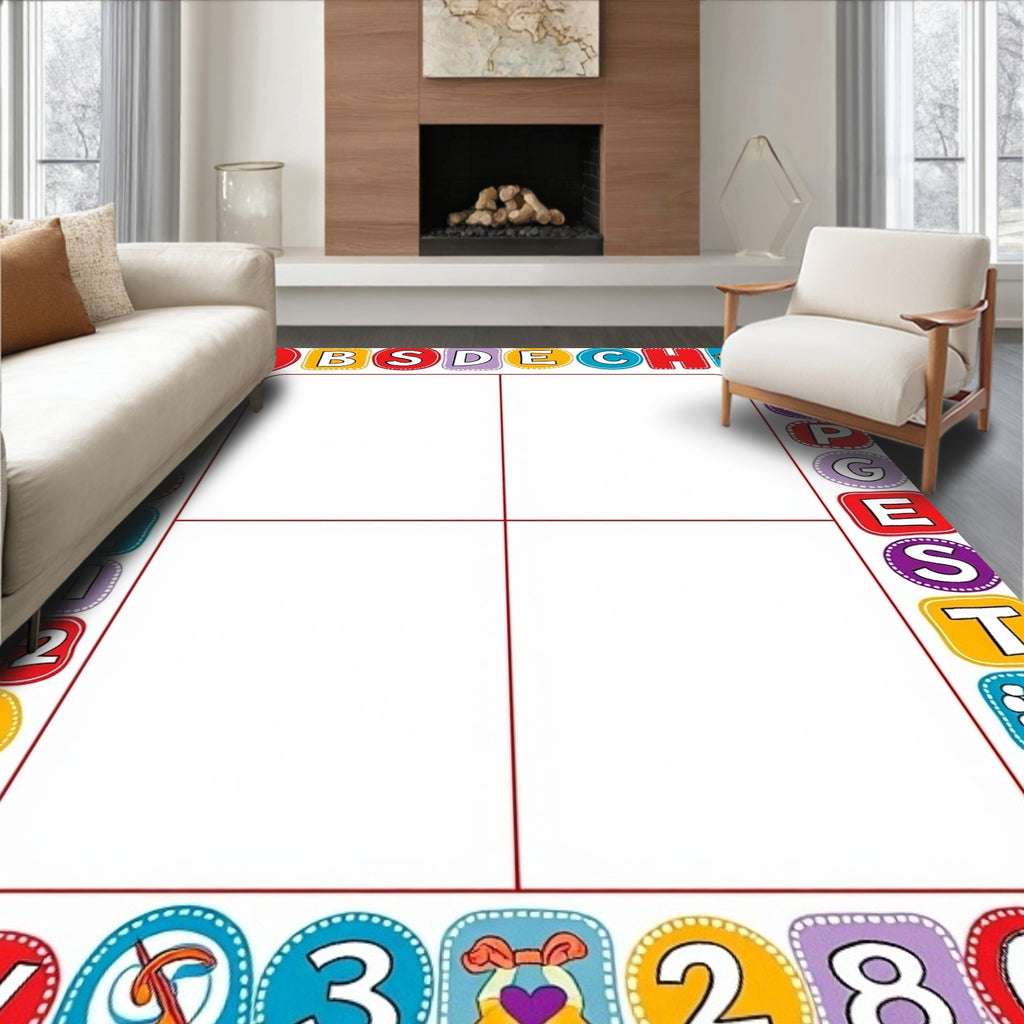 Colorful Alphabet Numbers Border Art Rug