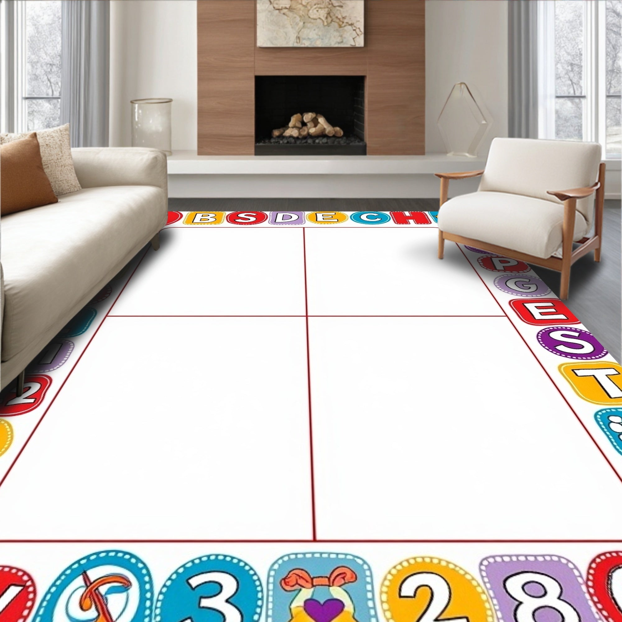 Colorful Alphabet Numbers Border Art Rug