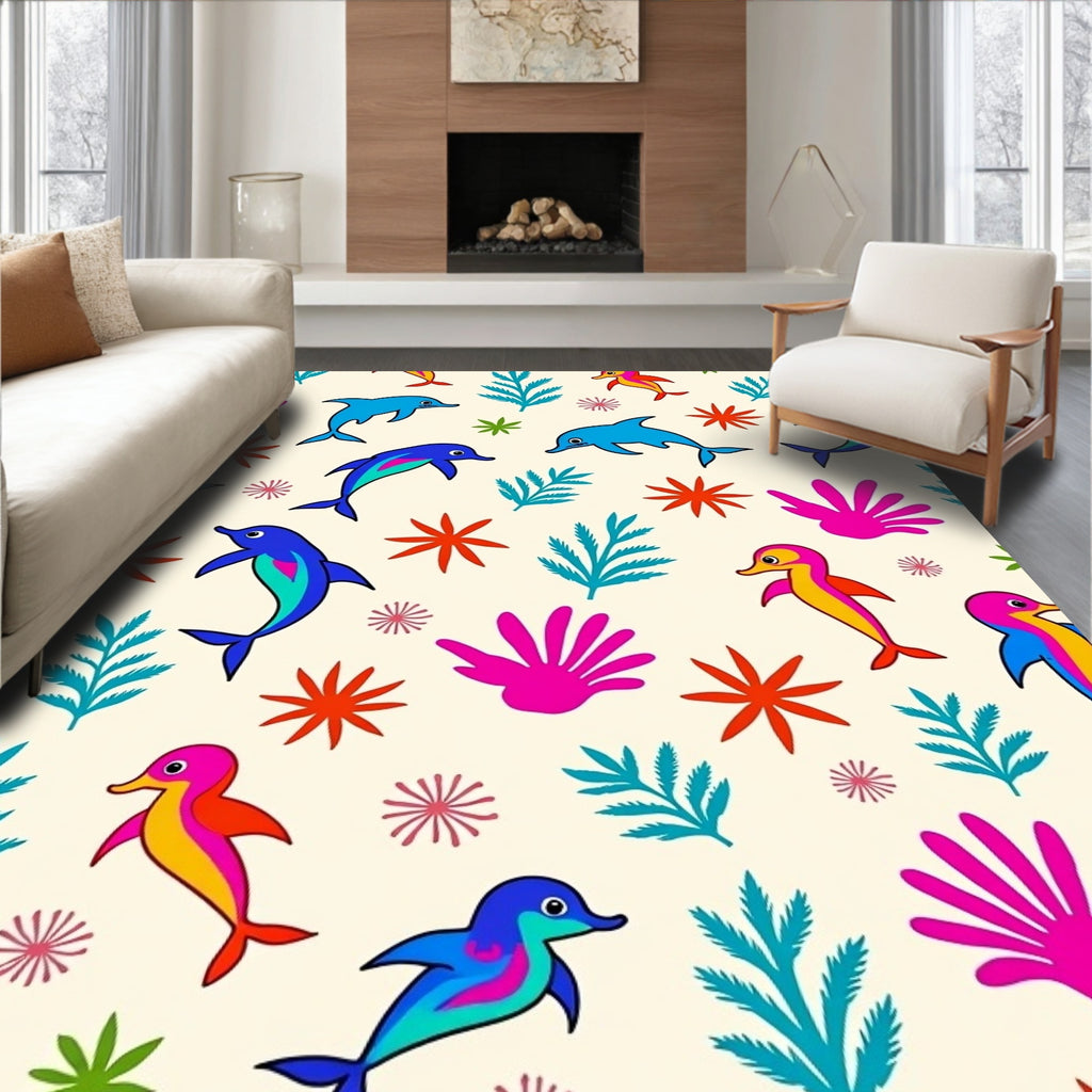 Colorful Dolphin Tropical Sea Life Rug