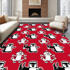 Red Black White Penguin Repeat Rug
