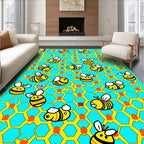 Whimsical yellow bees on honeycomb background Rug