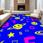 Vibrant Space Smiley Planet Alphabet Rug