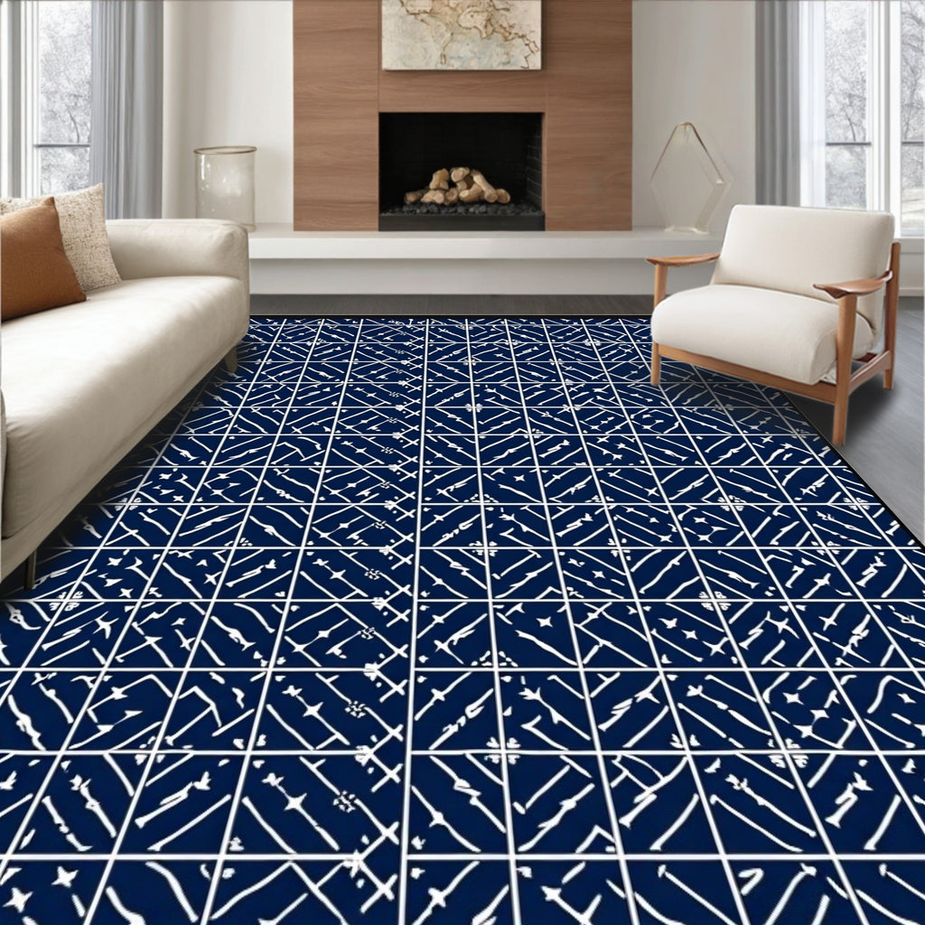 Navy White Scattered Diagonal Squares Rug