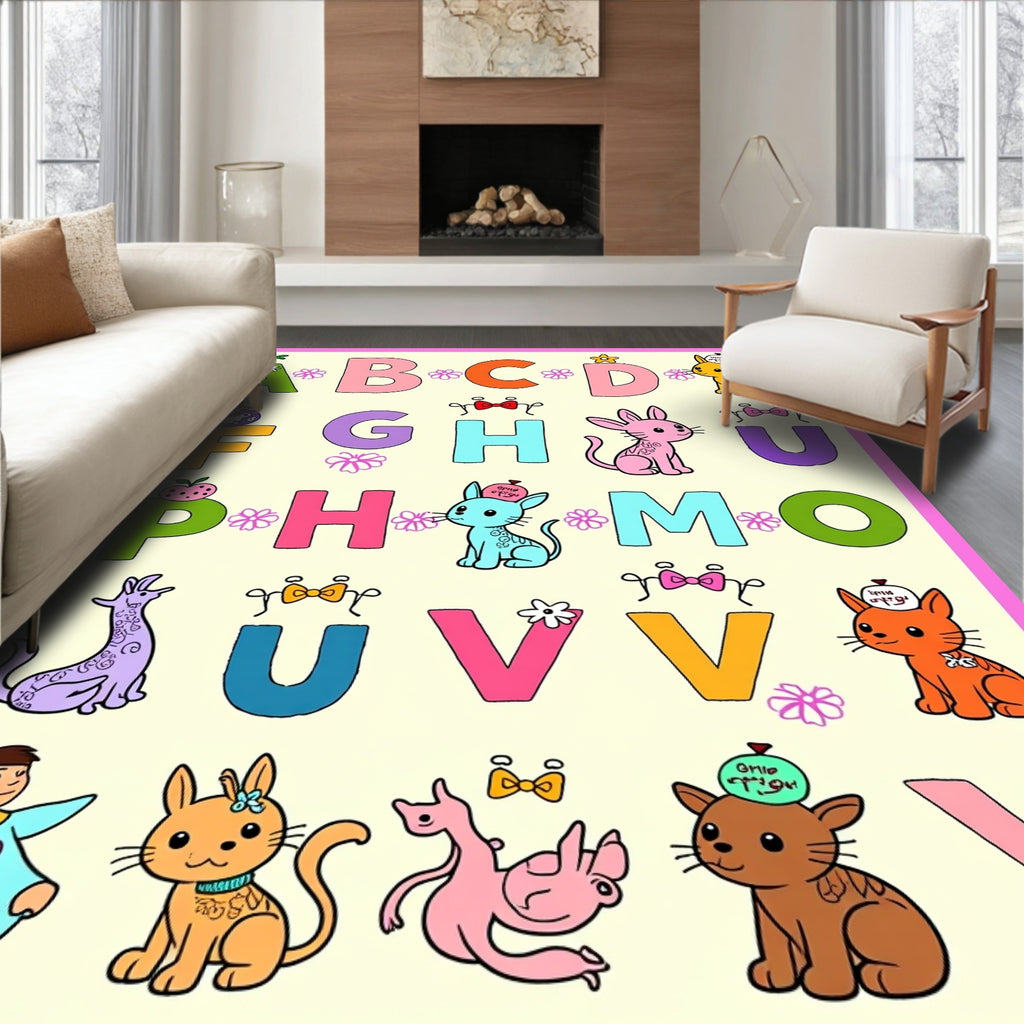 Playful Alphabet Characters Cute Animal Rug