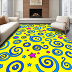 Yellow Blue Swirl Star Explosion Rug