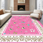 Pink Whimsical Owl Butterfly Floral Rug