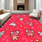 Whimsical Red Creatures Hearts Swirls Rug