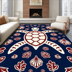 Navy Red Turtle Shell Foliage Rug